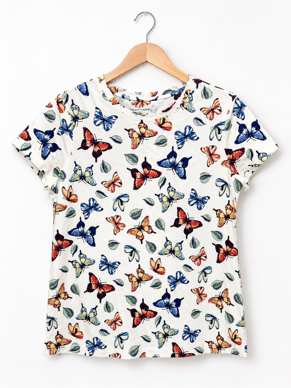 Chico's Butterfly Perfect Tee Size 0 S NWT Alabaster Cotton Stretch Cap Sleeve